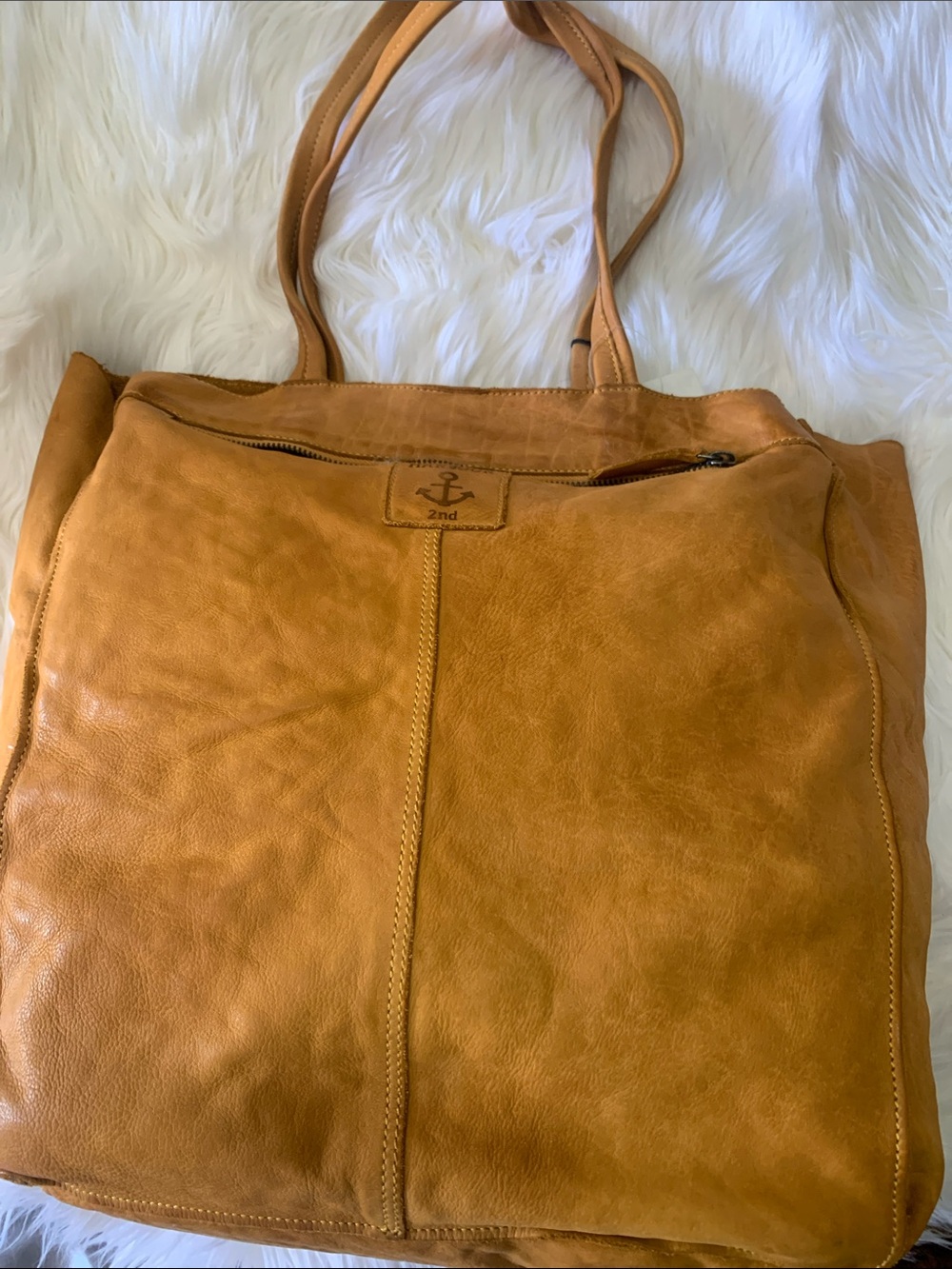 Leather Tote Bag in Camel Brown - Brand